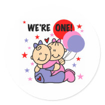 Twins We're One Birthday Sticker