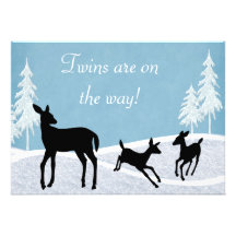 Twins Woodland Deer Winter Baby Shower Invitation