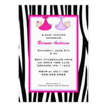 Twins Zebra Hot Pink and Purple Baby shower invite