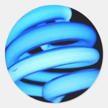 Twisted Light Bulb in Neon Blue Round Sticker