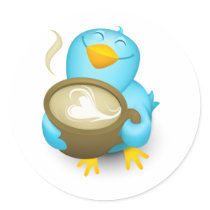 Twitter Coffee Bird Round Stickers