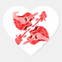 Two acoustic guitars being played doubled heart stickers