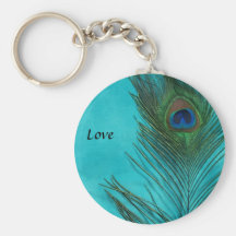 Two Aqua Peacock Feathers Key Chains