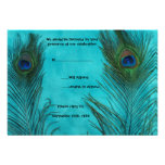 Two Aqua Peacock Feathers Wedding RSVP Cards Invites