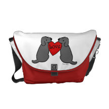 Two Black Labradors with Love Cartoon Courier Bag