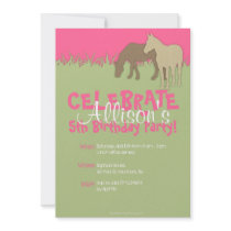Two Brown Horses Girl's Birthday Party Invitation