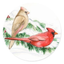 Two Cardinals Bird Art Stickers