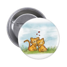 Two cats in love - watercolor illustration pinback buttons