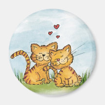 Two cats in love - watercolor illustration magnets
