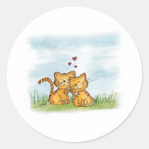 Two cats in love - watercolor illustration round sticker