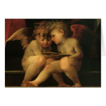Two Cherubs Reading by Rosso Fiorentino Greeting Card