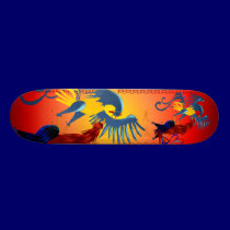 Two Colourful Fighting Roosters Skateboard skateboards