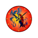 Two Colourful Fighting Roosters Wallclock