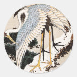 Two cranes on a pine covered with snow, Hiroshige Round Sticker