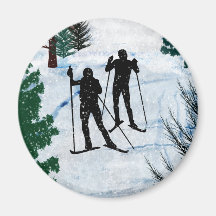 Two Cross Country Skiers Magnet