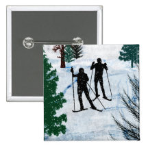 Two Cross Country Skiers Pins