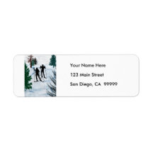 Two Cross Country Skiers Return Address Label
