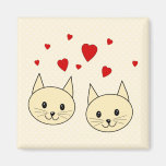 Two Cute Amber Colour Cats with Red Hearts. Magnets