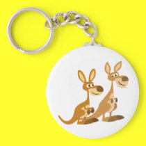 Two Cute Cartoon Kangaroos Keychain