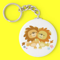 Two Cute Cartoon Lions Tango Keyring keychains