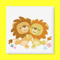 Two Cute Cartoon Lions Tango Magnet