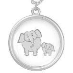 Two Cute Elephants. Cartoon. Necklace