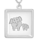 Two Cute Elephants. Cartoon. Necklaces