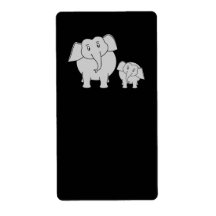 Two Cute Elephants. Cartoon on Black. Labels