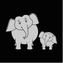 Two Cute Elephants. Cartoon on Black. Photo Cut Out