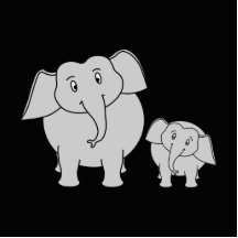 Two Cute Elephants. Cartoon on Black. Photo Cut Out