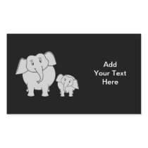 Two Cute Elephants. Cartoon on Black. Rectangular Stickers