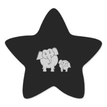Two Cute Elephants. Cartoon on Black. Sticker