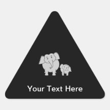 Two Cute Elephants. Cartoon on Black. Triangle Stickers