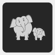 Two Cute Elephants. Cartoon on Black. Stickers