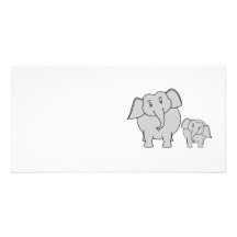 Two Cute Elephants. Cartoon. Photo Card Template