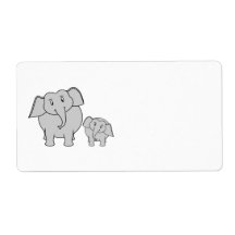 Two Cute Elephants. Cartoon. Shipping Label
