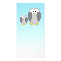 Two Cute Penguins. Cartoon on Sky Blue. Personalized Photo Card