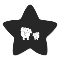 Two Cute White Elephants on Black. Cartoon. Stickers