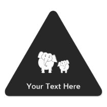 Two Cute White Elephants on Black. Cartoon. Stickers