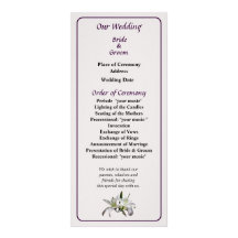 Two Delicate White Lilies Wedding Program Rack Card