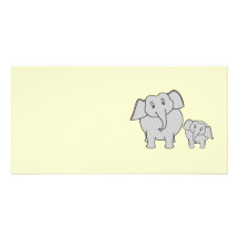 Two Elephants. Cute Adult and Baby Cartoon. Personalized Photo Card