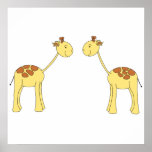 Two Facing Giraffes. Cartoon Posters