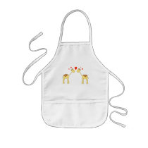 Two Facing Giraffes with Hearts. Cartoon. Apron