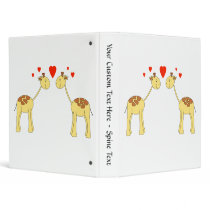 Two Facing Giraffes with Hearts. Cartoon. 3 Ring Binder
