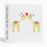Two Facing Giraffes with Hearts. Cartoon. 3 Ring Binder