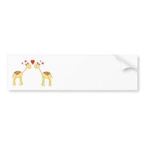 Two Facing Giraffes with Hearts. Cartoon. Bumper Sticker