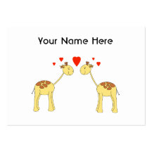 Two Facing Giraffes with Hearts. Cartoon. Business Card Template