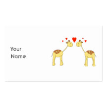 Two Facing Giraffes with Hearts. Cartoon. Business Card Templates