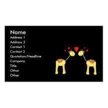 Two Facing Giraffes with Hearts. Cartoon. Business Card