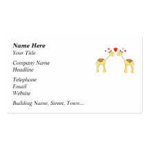 Two Facing Giraffes with Hearts. Cartoon. Business Card Template